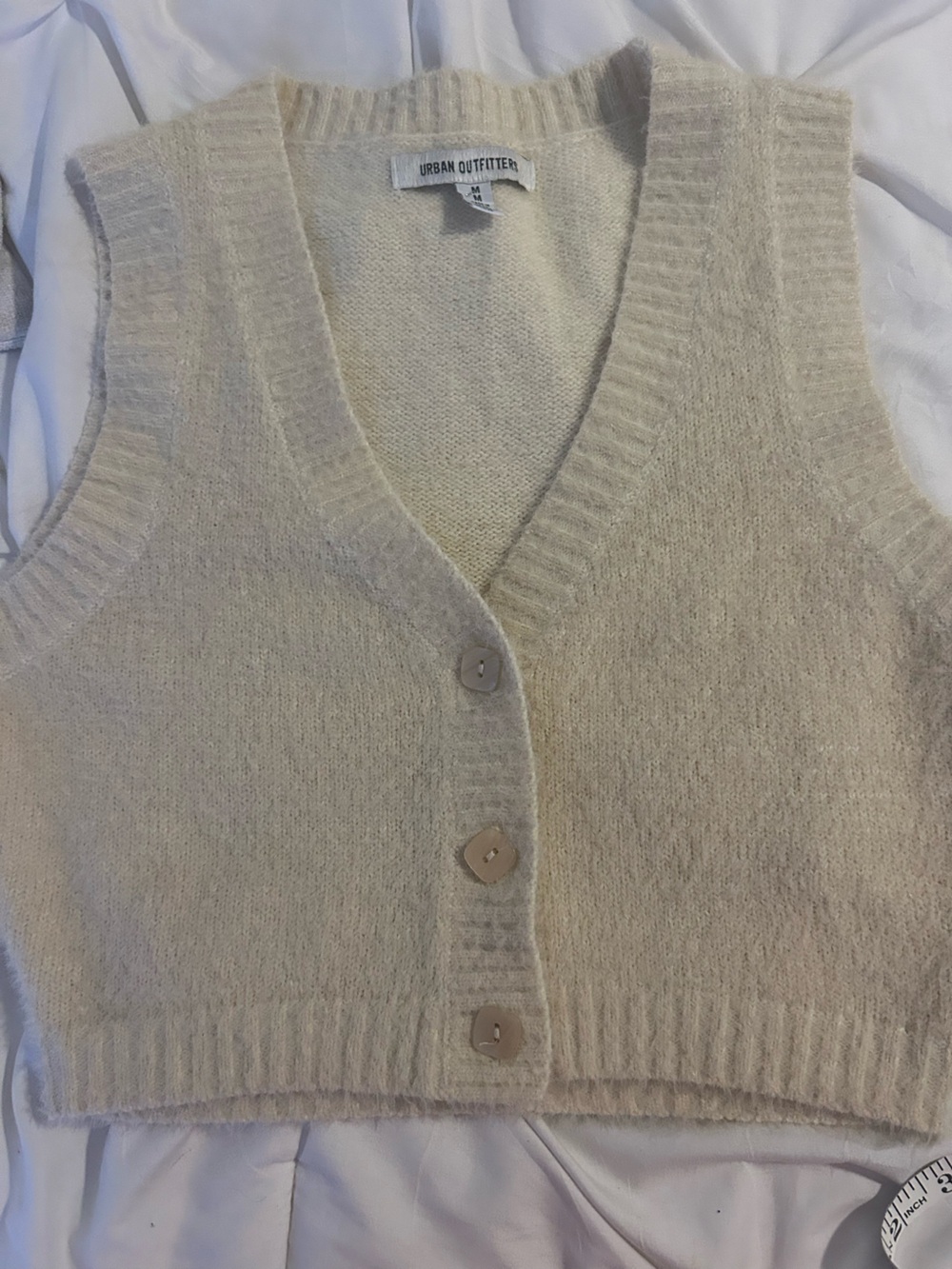 Urban Outfitters Cream Button-Front V-Neck Knit Vest